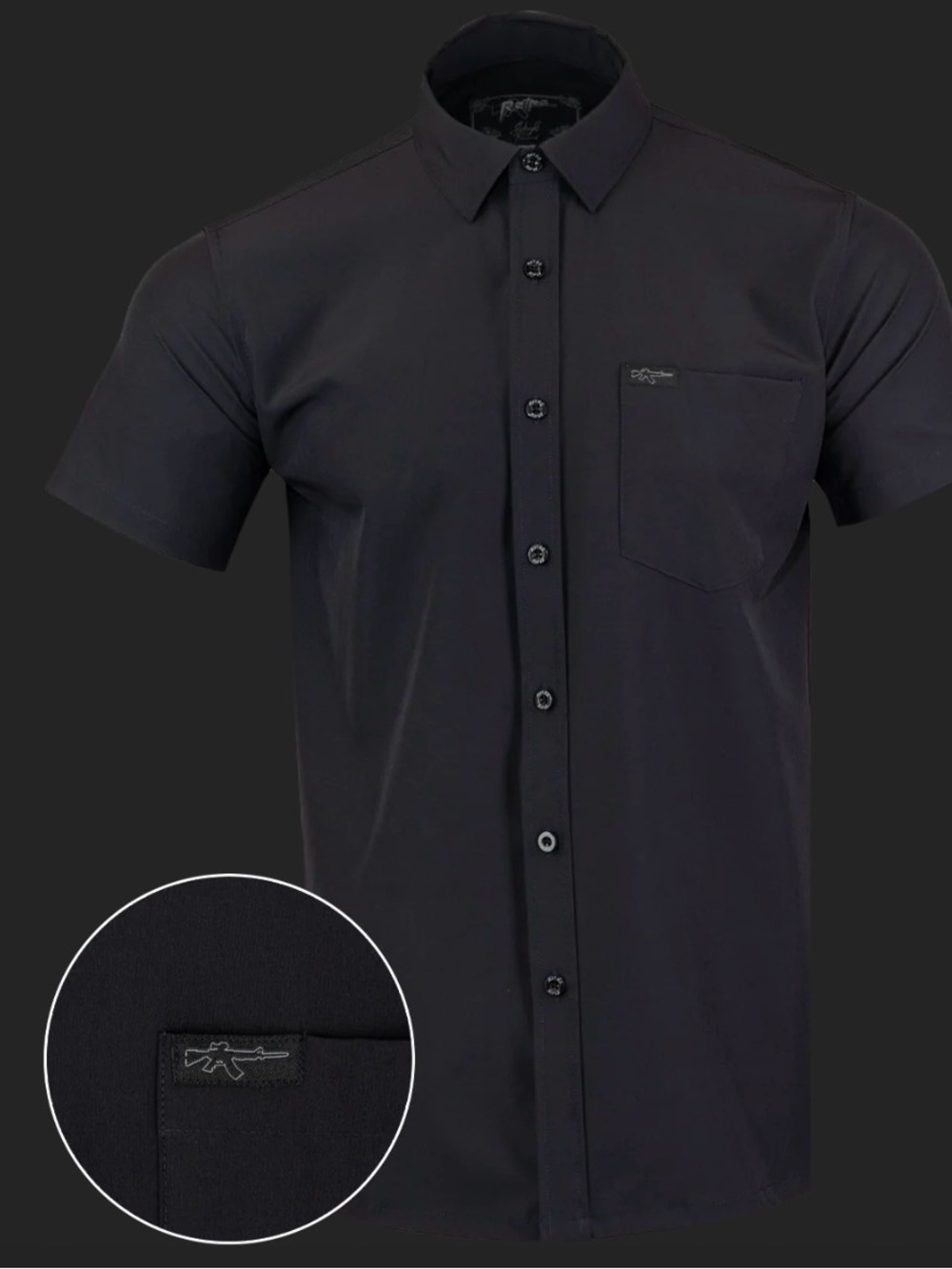 Retro Rifle Solid Black Button Down - 4XL Tall